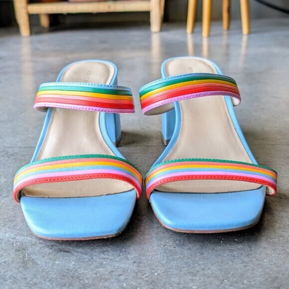 Ann Taylor Machelle Rainbow Leather Block Heel Sandals size 9M - Picture 3 of 11